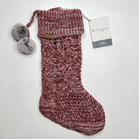Ugg Koolaburra Carla Red Knit Christmas Stocking With Faux Fur Pom Poms 21" NWT - Picture 1 of 5